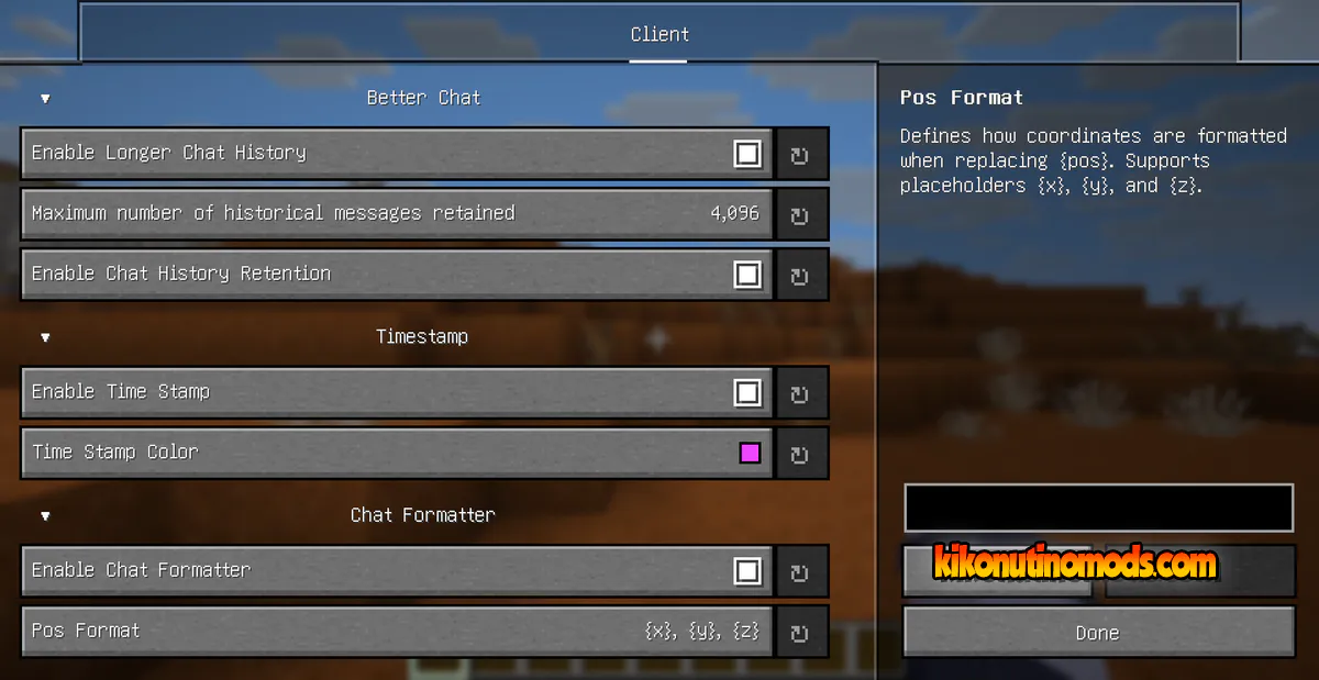 Captura de pantalla de Better Client para Minecraft: Configuration Screen