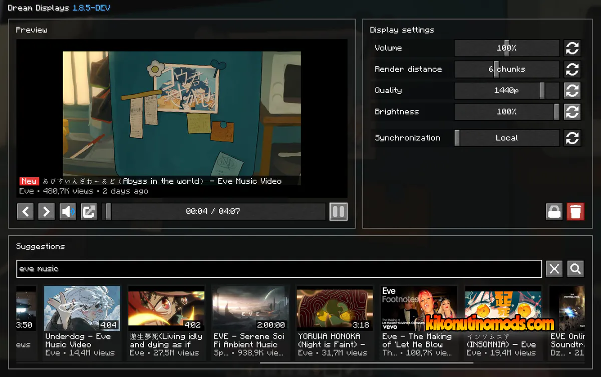 Captura de pantalla de Dream Displays para Minecraft: Display menu