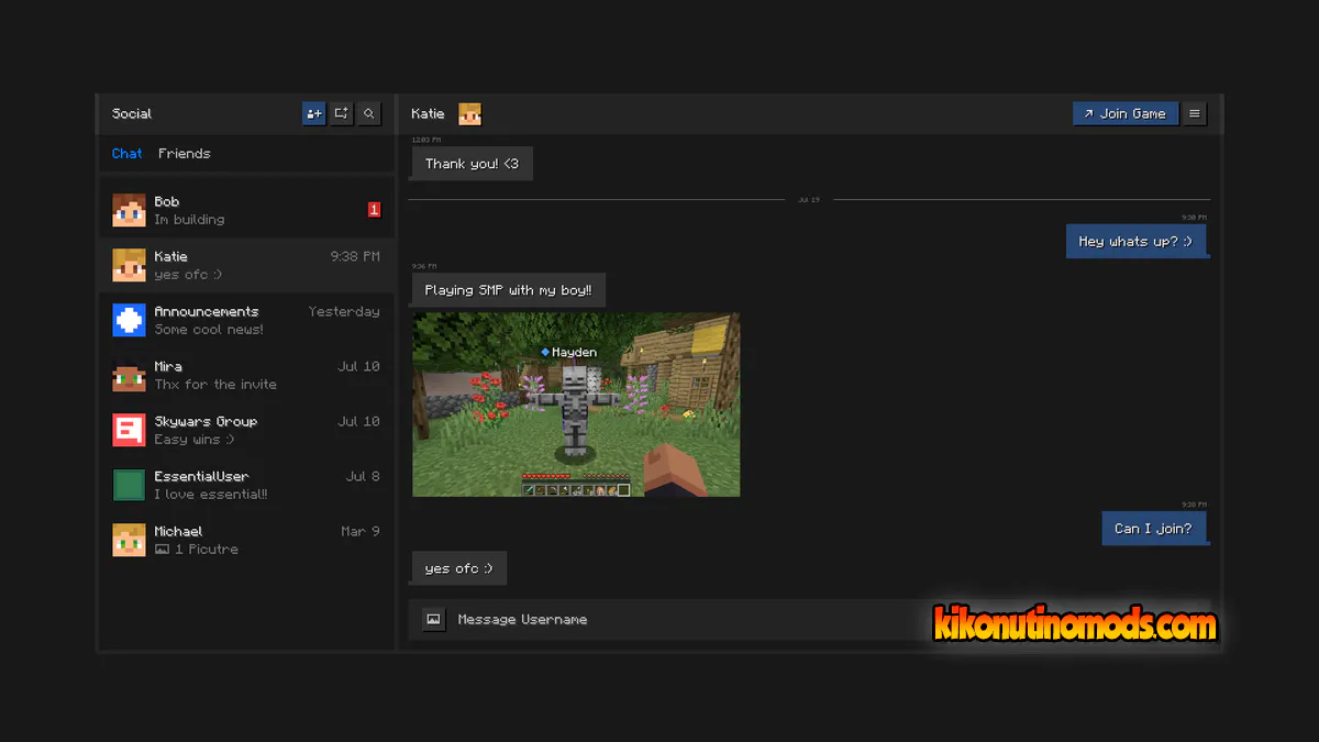Captura de pantalla de Essential Mod para Minecraft: Social Menu