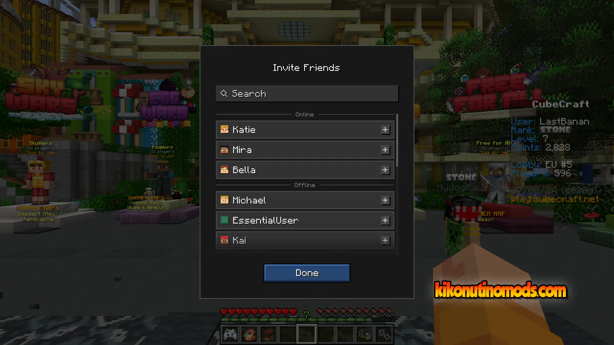 Captura de pantalla de Essential Mod para Minecraft: Server Invites