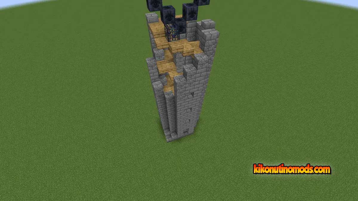 Torre de piedra con pasarelas de madera, estructura del mod.