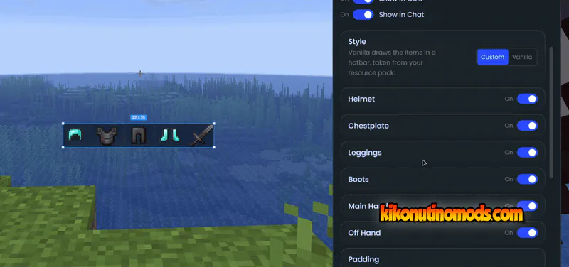 Captura de pantalla de EvergreenHUD (FPS / CPS / Keystrokes HUD) para Minecraft: Armor Status options
