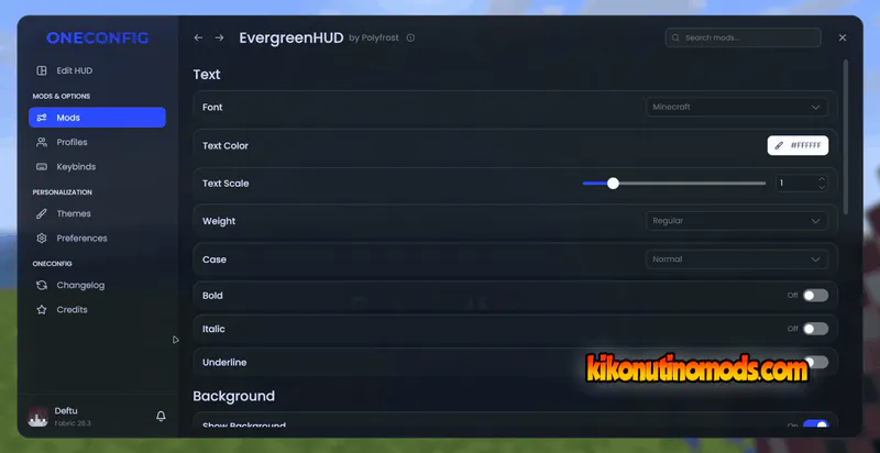 Captura de pantalla de EvergreenHUD (FPS / CPS / Keystrokes HUD) para Minecraft: Settings